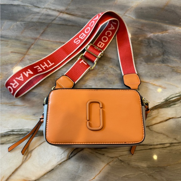 None Handbags - Orange Grey & White Crossbody Bag with Red Strap